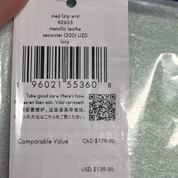 NWT Kate Spade LUCY METALLIC MEDIUM L-ZIP WRISTLET SEAWATER - Picture 13 of 13